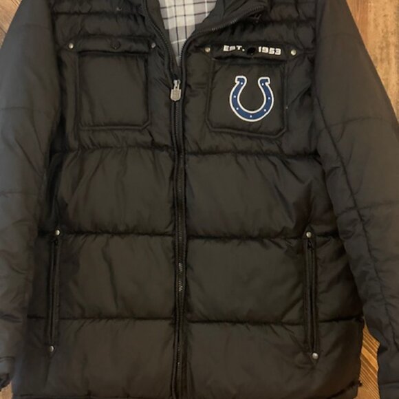 NFL Pro Line Indianapolis Colts Puffer Jacket Hooded Black Inside Plaid XL - Picture 2 of 16